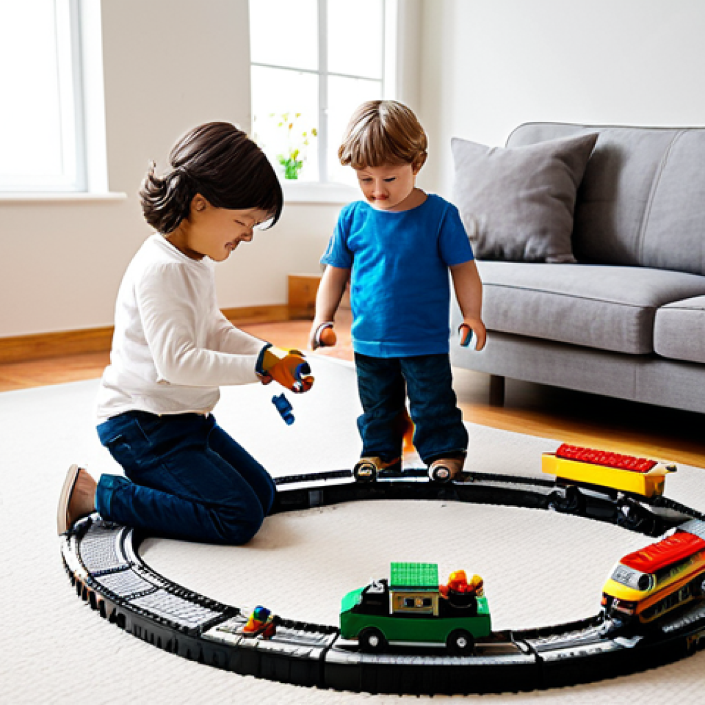 **
"A group of fully clothed children are playing with a Titipo LEGO train set in a brightly lit living room. The train is on a circular track, and the children are using the mini-figures to create a story. Modest attire, safe for work, appropriate content, perfect anatomy, natural proportions, family-friendly scene, high-quality LEGO details, professional photography."
**