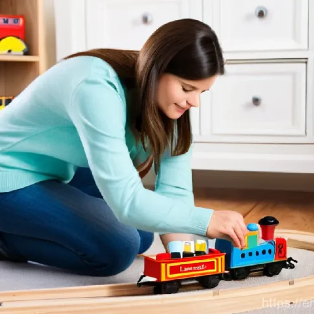 띠띠뽀 장난감 안전성 - A diligent parent (a woman in her late 30s, dressed in a comfortable, practical sweater and jeans) i...