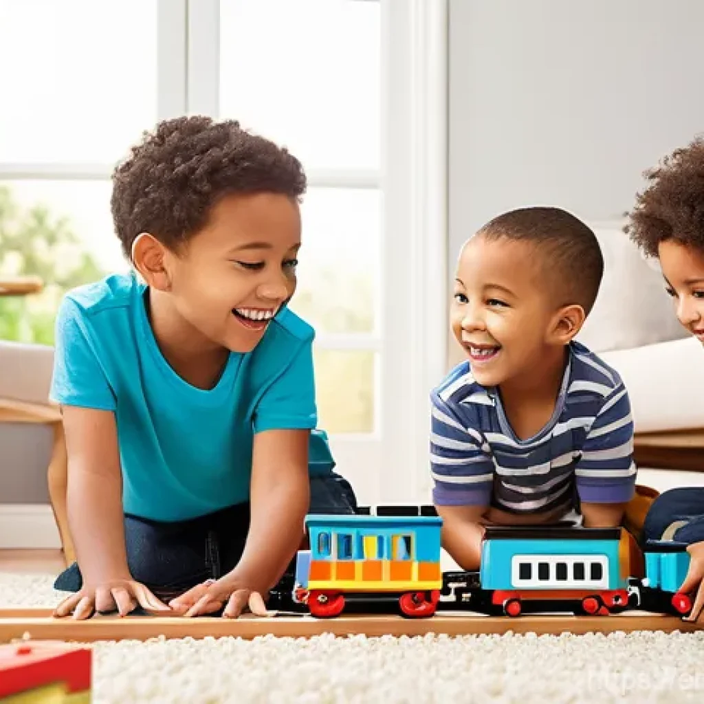 띠띠뽀 콘텐츠 트렌드 분석 - **Prompt:** A diverse group of four happy children, approximately 5-8 years old, laughing and playin...