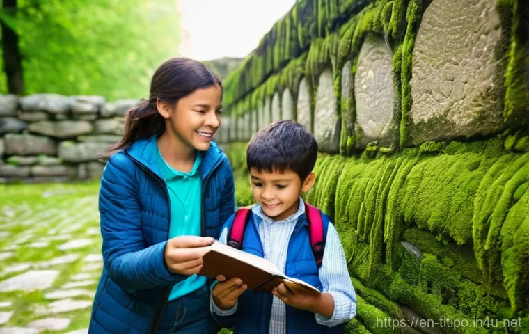 띠띠뽀와 함께하는 특별한 여행 - **Prompt 1: Ancient Civilization Exploration**
    A happy family of four, including two children (a...